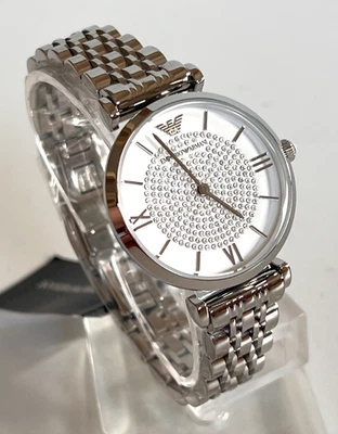 Emporio Armani AR1925 Crystal Pave White Dial S/Steel Ladies Watch BNWT/Box $345 - Image 1 of 4