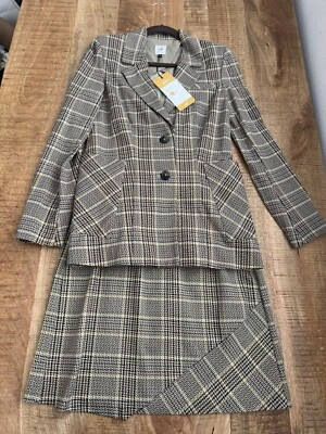 Conjunto de traje blazer falda pasatiempo a cuadros marrón Cabi para mujer iglesia de negocios 4/mediano Foto 1 de 4