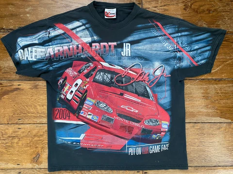 Vintage Dale Earnhardt JR All Over Print Game Face Nascar T Shirt Size L Black Cover