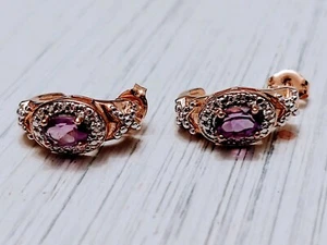 Impresionantes pendientes estilo aro piedra amatista oro 18k unidos sobre esterlina - Imagen 1 de 8