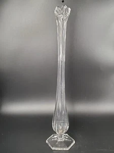 Vintage Clear MCM Ribbed Swung Glass 13" Pedestal Vase - Picture 1 of 7
