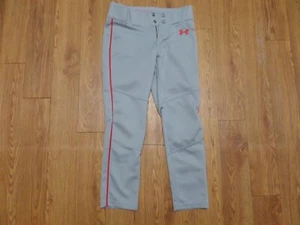 vguc-boy's ysm loose fit under armour baseball pants gray with red - Picture 1 of 7