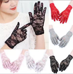 Lace Floral Jacquard Wrist Short Gloves Wedding Cosplay Vintage UV Protection - Picture 1 of 3