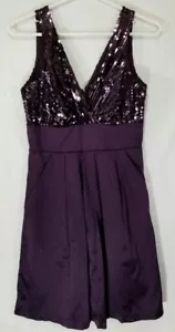 corey p. Women's Dress Sz 4 Purple Short Sequined Bodice Satin Sleeveless V-Neck - Picture 1 of 6