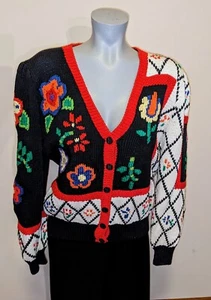 Suéter para mujer Berek 1988 Marta D tejido floral multicolor mediano M vintage - Imagen 1 de 5