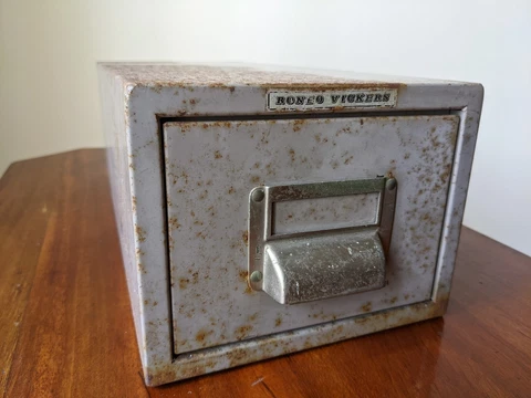 Roneo Vickers Filing Drawer Vintage Industrial Grey w Original Patina Campaign Cover