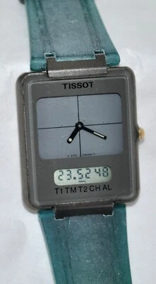 Tissot "selten" 1992 Two Timer Analog Digital grau Uhr Tissot blau Kunststoffband - Bild 1 von 4