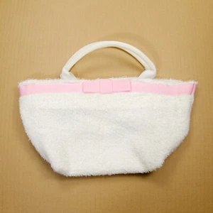 Bolso de Mano Trapezoidal Forrado de Tela de Terry Blanco Largo 12" para Niñas con Lazo - Imagen 1 de 3