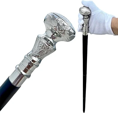 Wood Walking Stick Brass Two Tier Handle Halloween Costume Cruella Vampire Cane - Image 1 of 4