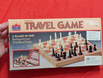 Magnetic Travel Game Chess Backgammon Checkers Board by Pavillion - Image 1 of 4