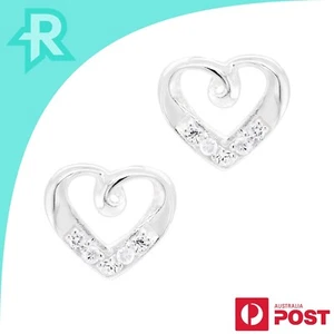 Love Heart Twist Cubic Zirconia Sterling Silver 925 Stud Earrings - Picture 1 of 8