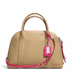 New COACH Bleecker Edgepaint Leather Preston Satchel in Camel/Pink Ruby - Picture 1 of 16