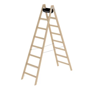 Günzburger Holz-Stehleiter klappbar 2x8 Sprossen beidseitig begehbar AH 3,60 m - Bild 1 von 3