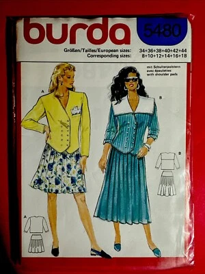 UNCUT Burda 5480 Misses Blouse Jacket & Skirt Sewing Pattern 8-18 - Image 1 of 2