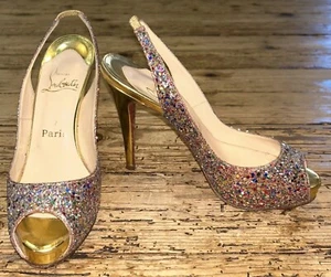 Christian Louboutin Women’s Size 37 1/2 Glitter Multicolored No Prive 120 Pumps - Picture 1 of 9