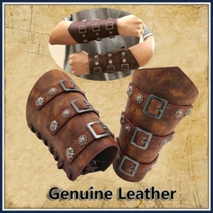 1Pair Leather Arm Armor Viking Pirate Knight Cosplay Gauntlet Wristband Bracer - Imagen 1 de 6