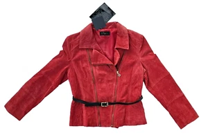 IMAN Global Chic Platinum Collection Women's Leather Suede Jacket Top Red Size L - Picture 1 of 12