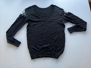 IRO ALUNA BLACK FINE COTTON/SILK SWEATER WITH EXQUISITE SHOULDER DETAIL - SMALL - Picture 1 of 4