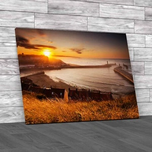 Spectacular Sunset At Whitby Harbour Canvas Print Large Picture Wall Art - Picture 1 of 12