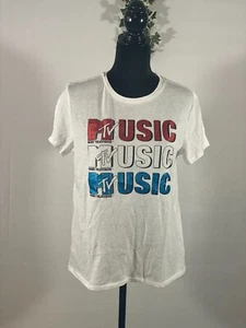 Women's White Short sleeve Crew Neck T-shirt letter MTV Music print - Picture 1 of 2
