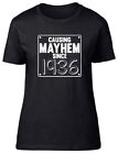 Womens Ladies Causing Mayhem since 1936 Birthday Fitted T-Shirt