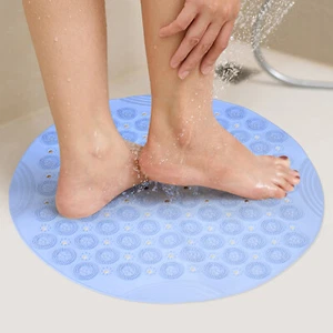 21.65 x 21.65" Round Non-slip Shower Mat with Suction Cup & Drain Hole, Blue - Picture 1 of 7