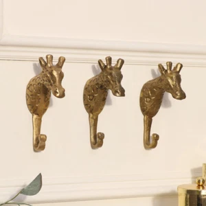 Set 3 gold metal giraffe wall hooks bathroom kitchen hallway coat towel storage - Picture 1 of 2