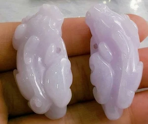 2 Stck. Zertifiziert Natural A Lila Jade Hand Begehrt Pi Xiu Anhänger US-Verkäufer - Bild 1 von 2