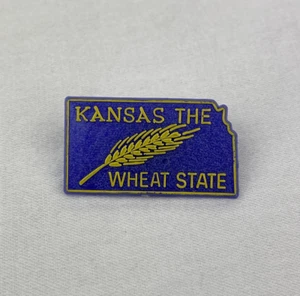Vintage KANSAS THE WHEAT STATE Plastic Blue & Yellow Lapel Hat Vest PIN - Picture 1 of 4