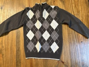 Children's Place Sweater Boy Size S 5/6 Toddler Gray Argyle Pullover Zip - Picture 1 of 7
