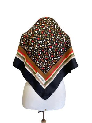 H74# Pierre Balmain Paris Bufanda de Seda Lunares Borde Marrón Rayas Foto 1 de 4