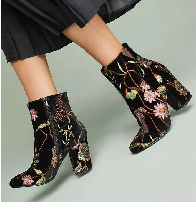 Botas Steven by Steve Madden Lissa Negro Terciopelo Floral Bordado Talla 7 $129 Foto 1 de 4