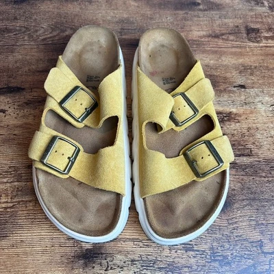 Papillio Birkenstock Arizona Platform Sandals EU 41 Womens Yellow/Gold Suede - Image 1 of 4