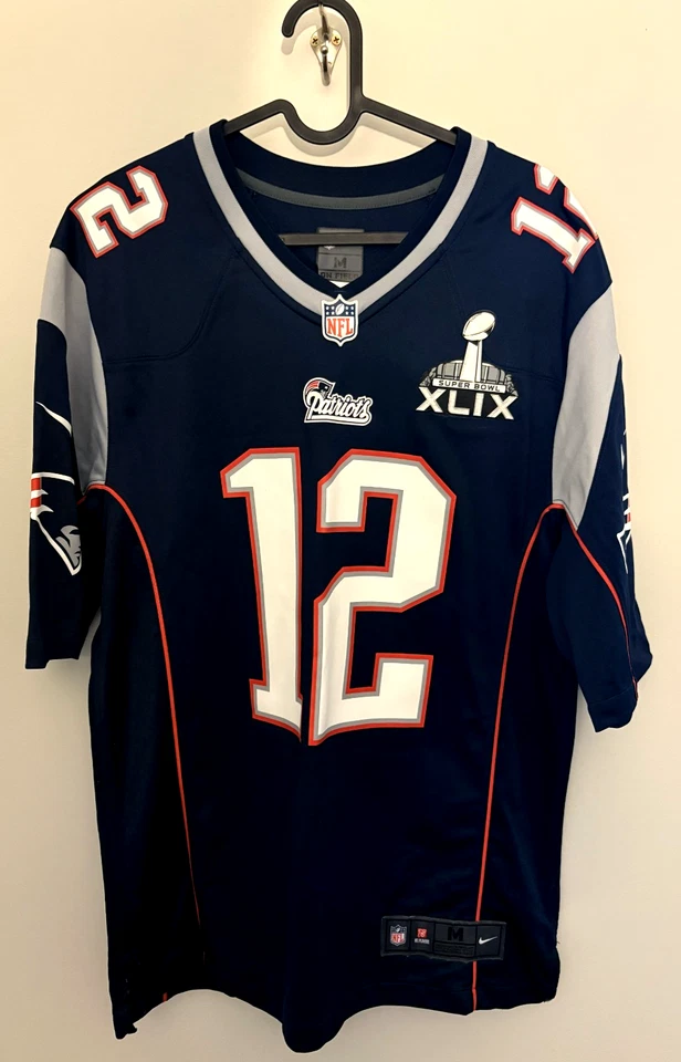 Camiseta Tom Brady #12 Patriots Nike On Field M Super Bowl XLIX Azul Marino Foto 1 de 3