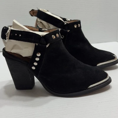 Jeffrey Campbell 8.5 Negro Gamuza Tachonado Sin Espalda Zapato Botas Puntera de Acero Western Foto 1 de 4