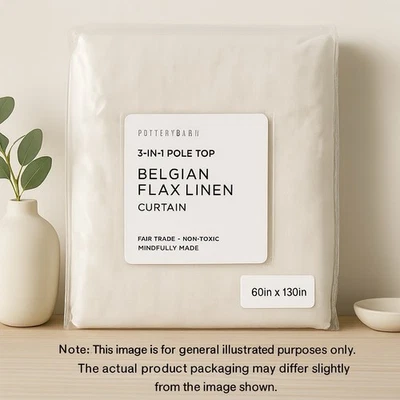 Pottery Barn Belgian Flax Linen Curtain 60x130 3-in-1 Pole Top White NWT - Image 1 of 4