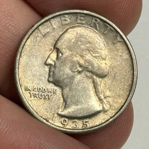 Mint Collar Error AU+ 1935-P Broadstruck Washington Silver Quarter U.S. 25c Coin - Picture 1 of 2