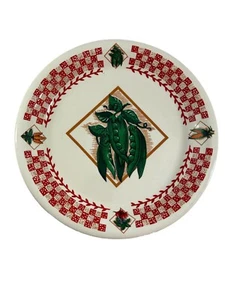 Fresh Garden 10.5" Dinner Plate Peas Red Check Vegetables Stoneware - Picture 1 of 7