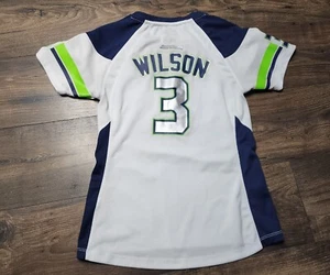 Womens S Russell Wilson Seattle Seahawks Jersey White Rhinestones Majestic RZ - Picture 1 of 8