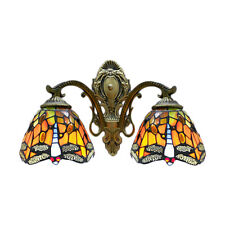 2-Light Stained Glass Dragonfly Pattern Vanity Lighting Tiffany Wall Sconce Lamp