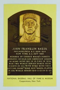 John Home Run Baker HOF Plaque Postcard Philadelphia Athletics Stamped 1983 - Picture 1 of 2