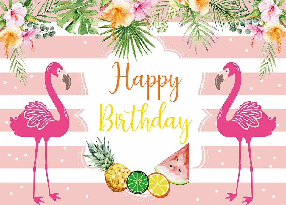 Telón de fondo de flamenco a rayas rosas y blancas niños niñas fiesta de cumpleaños decoración telón de fondo Foto 1 de 4