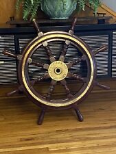Antique JOHN HASTIE & CO. LTD.  Mahogany And Brass  Ship Wheel GREENOCK