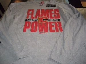 MENS NHL REEBOK FACE OFF CALGARY FLAMES LONG SLEEVE T Shirt XL GRAY NWT - Picture 1 of 2
