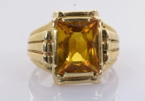 Vintage Yellow Sapphire Ring in 10k Yellow Gold 3.68 Carats Size 4 - Lab Created - Picture 1 of 4