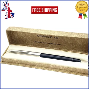 VINTAGE OSMIROID 125 FOUNTAIN PEN IN BLACK GOLD PLATED ITALIC MEDIUM NIB ENGLAND - Picture 1 of 16