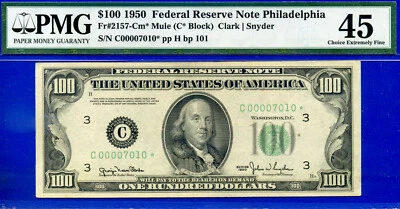 1950 $100 Federal Reserve Note PMG45 Philadelphia Top Pop Fancy Serial - Image 1 of 4