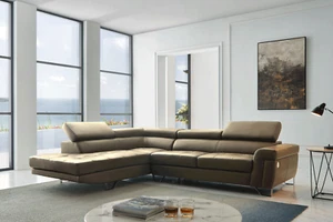 ESF Extravaganza Collection 1807 Taupe Contemporary Leather Sectional Sofa - Picture 1 of 8