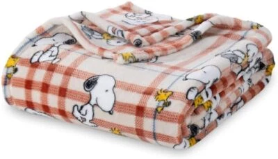 Peanuts Snoopy & Woodstock "Holiday Plaid Tan" Plush Blanket-AB0CS5VS4T82 - Image 1 of 4