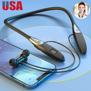 NEW 60H Wireless Bluetooth Neckband Headphones Headset Stereo Earbuds with Mic - Picture 1 of 26